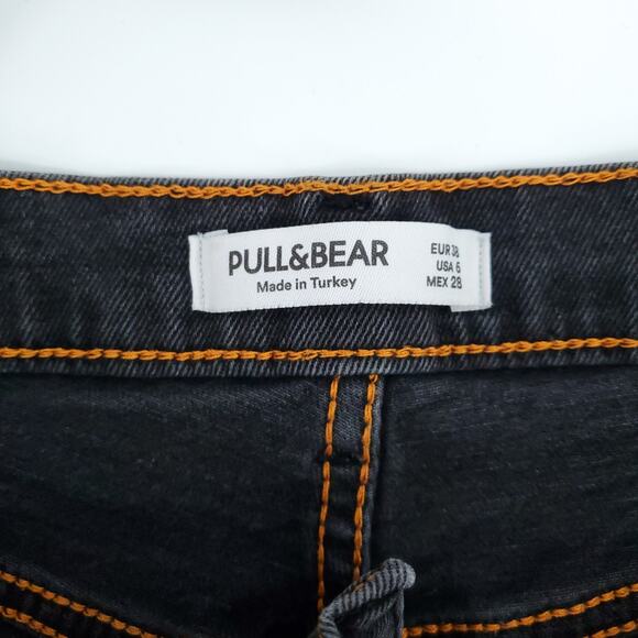 Pull & Bear Womens High Rise Black Destroyed Skinny Jean Raw Hemline 5 Pocket| 6 - Picture 6 of 11
